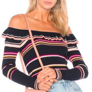 Rebecca Taylor Black Multicolor Off-the-Shoulder Sweater